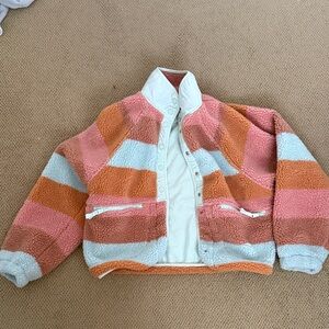 NWOT free people fleece multi colored striped zip up jacket size xs
